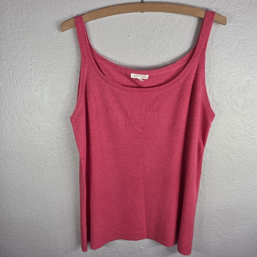 Eileen Fisher Knit Tank Top 100% Hemp Size L Sleeveless Red Scoop Neck